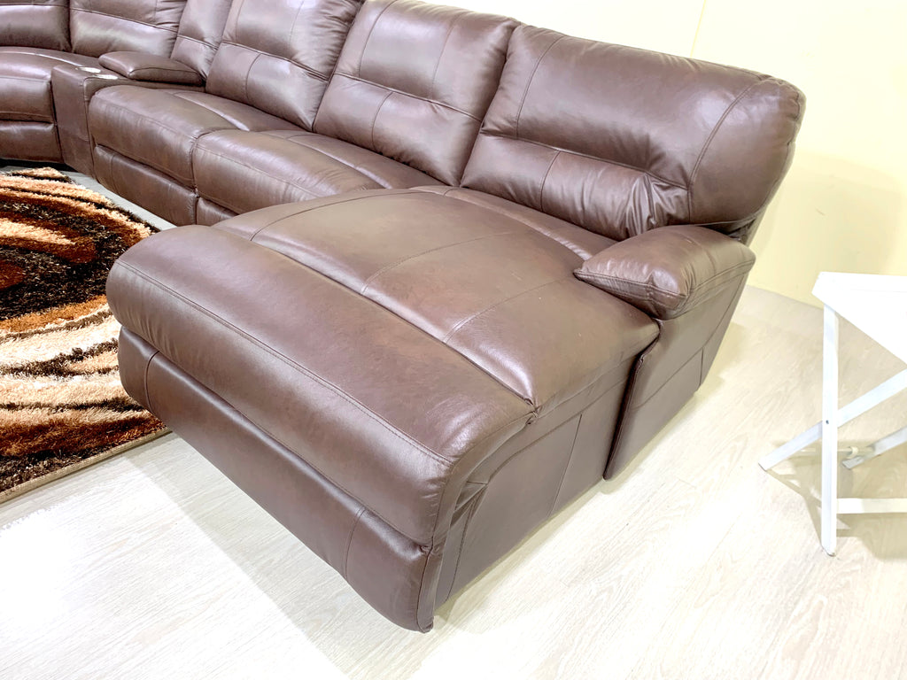 Corner Lounge Suite, Brown, Full Leather, Day-bed, Single recliner, Storage Compartment & Twin cup holder - Day Bed