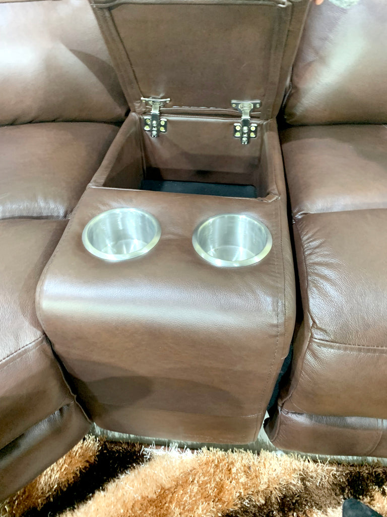 Corner Lounge Suite, Brown, Full Leather, Day-bed, Single recliner, Storage Compartment & Twin cup holder
