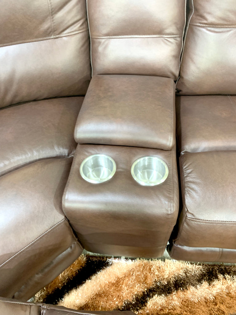 Corner Lounge Suite, Brown, Full Leather, Day-bed, Single recliner, Storage Compartment & Twin cup holder